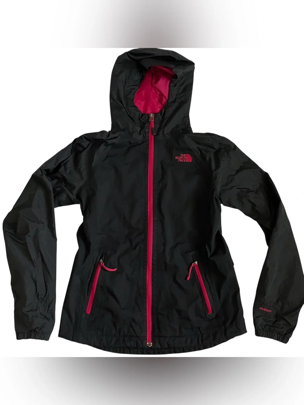 The North Face Black Rain Jacket with Pink Accents